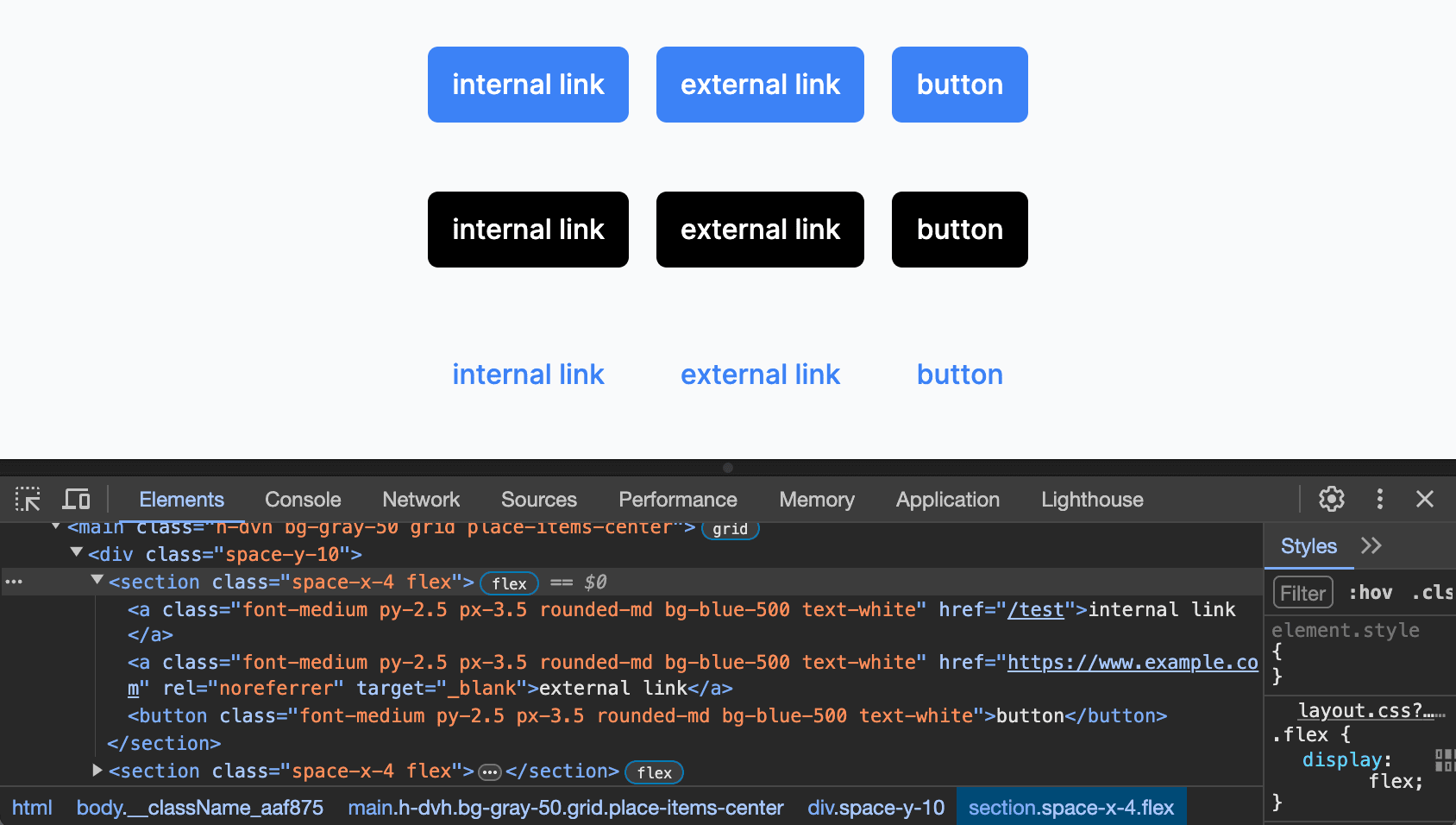 Inspection du DOM avec 3 boutons polymorphes
